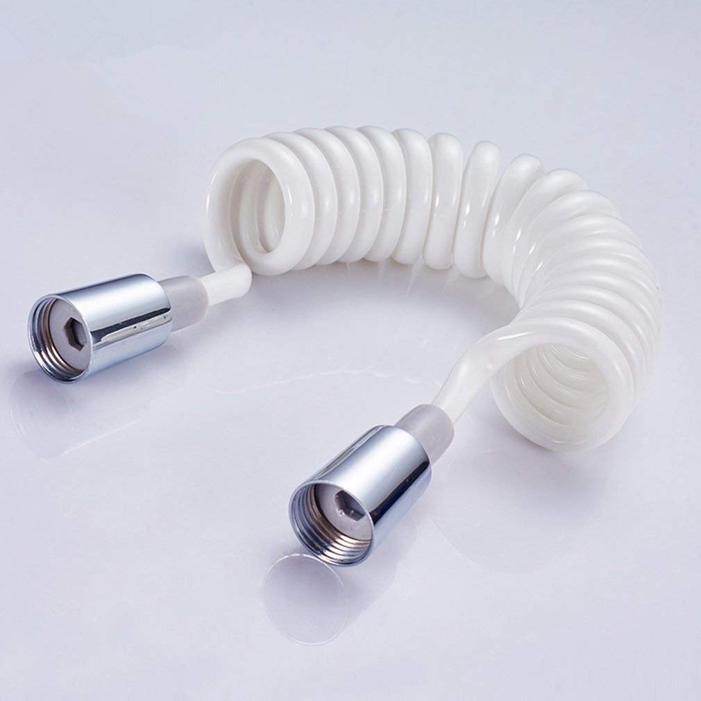 Rohcghc White 150Cm Shower Hose, Stainless Steel Universal Replacement Hose,Shower Copper Cap Foam Bidet Telescopic Spring 1.5M Pvc Flexible Retractable
