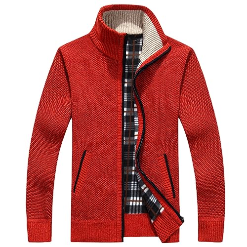 Ownwfeat Men's Sweater Wool Sweater Zipper Knitted Thick Casual Knitwear Cardigan Sweater with Pockets