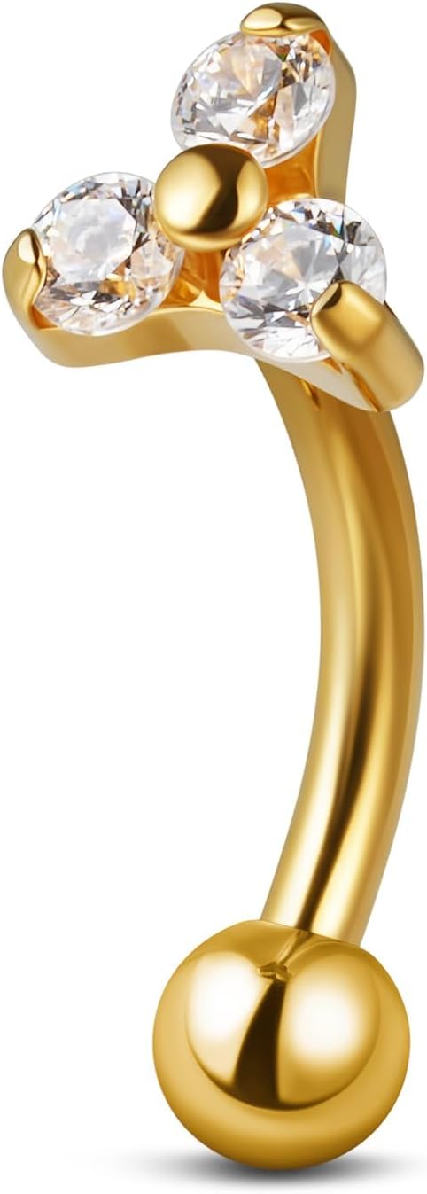 FINE4U 1PC Rook Piercing Jewelry 16g 8mm 6mm - ASTM F136 Titanium Rook Earrings, Curved Barbell Body Jewelry