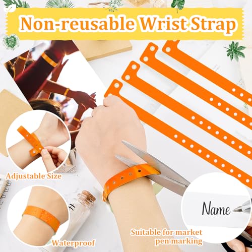 Image of Henoyso 300 Pcs Orange Plastic Wristbands for Events Vinyl Waterproof Pool Wristbands Neon Color Plastic Bracelet for Party Events Arm Band Identification for Concerts Carnivals