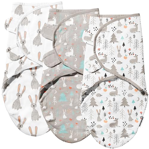 Image of Wooly Heroes Newborn Swaddle Blankets - 100% Cotton Baby Swaddles 0-3 Months - Easy to Use Newborn Sleep Sacks with a Leg Pocket and Adjustable Straps - Swaddle Sack For Baby Boys & Girls - 3 pk Bunny