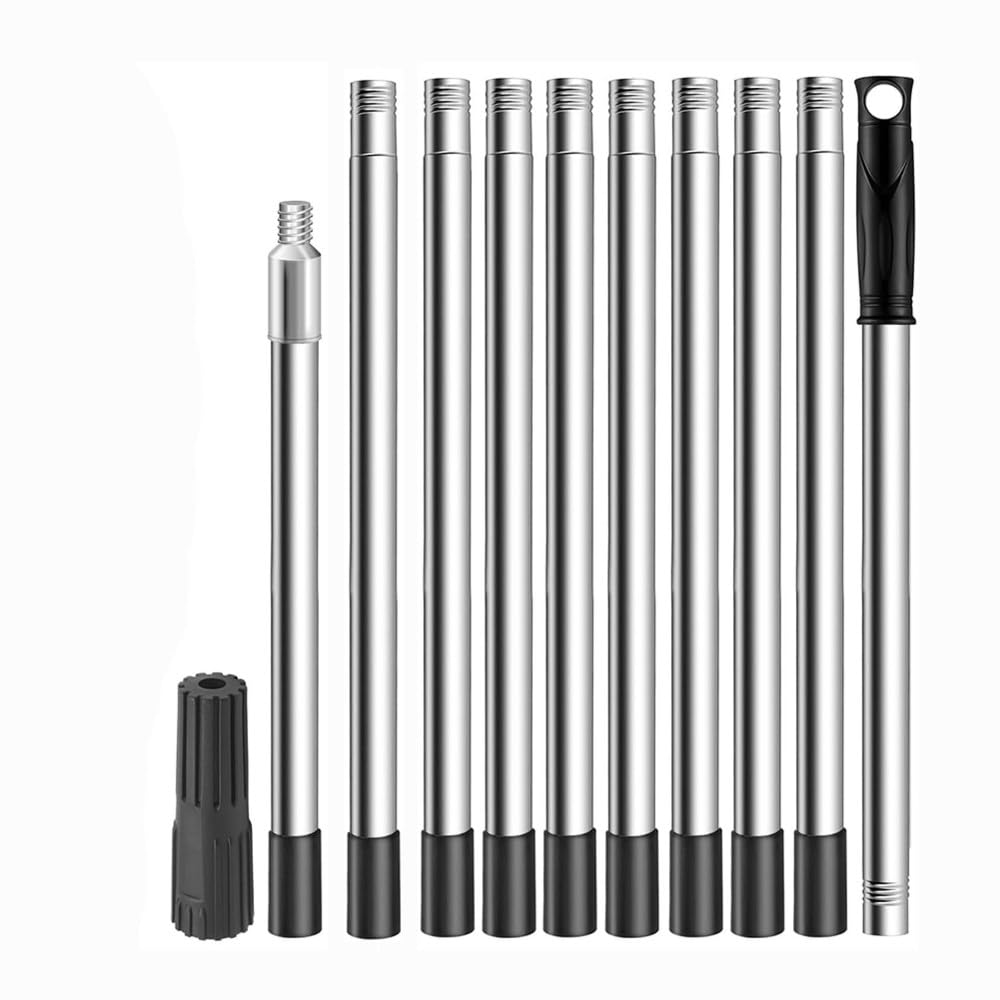 Jnchdghwa Paint Roller Extension Pole with Tapered Adapter 10 Segmented Stainless Steel Telescopic Pole 11.8Ft Extension