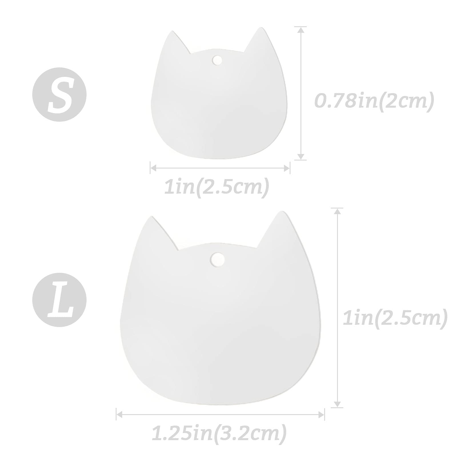 Uiopa 2pcs Medaille Chat avec Gravure, Acier Inoxydable Medaille Chien avec Gravure, Tête de Chat Medaille pour Chien Personnalisé Porte-adresse pour Colliers pour Chiens et Chats (Argent, Petit)