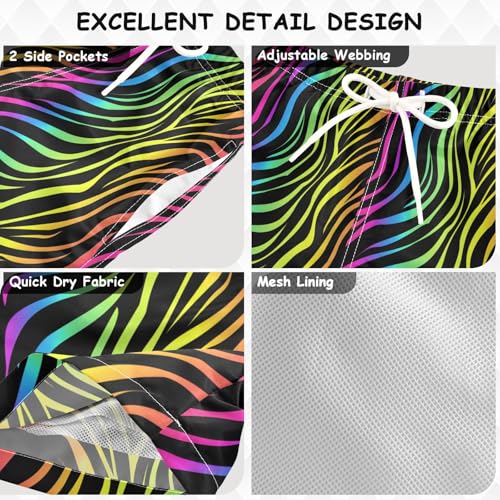 Boys Swim Trunks Rainbow Abstract Zebra Beach Board Shorts Quick Dry Swimsuit Toddler Kid Teen3