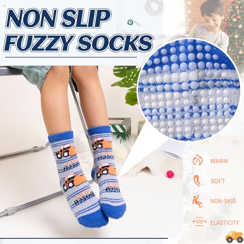 Image of Eyean Kids Fuzzy Socks Non Slip Soft Fluffy Slipper Grips Socks Warm Plush Cozy Cabin Boy Girls Crew Socks 6 Pairs