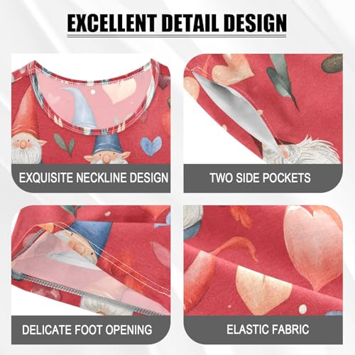 ALAZA Gnome Love Heart Christmas Pajamas Set Short Sleeve Cotton Sleepwear Summer Pjs 2 Piece 5-14Y4