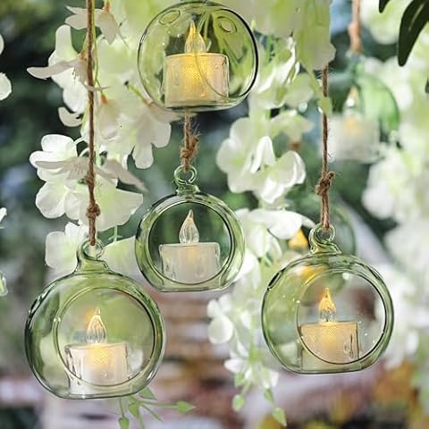 LETINE 12pcs Green Glass Orb Set, 2.17" & 1.93" Spheres for Air Plant Terrarium, Tea Light & Votive Candle Holders - Ideal for Wedding Centerpieces, Christmas Table Decorations, Rehearsal Dinner Cover