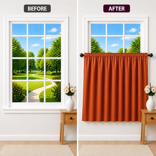 Image of Valance Blackout Rod Pocket Pattern Curtain Pack of 1 Piece, Kitchen Curtain | 3 Feet - Rust