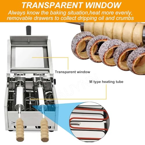 Chimney Cake Machine, 1600W Bread Roll Grill Maker with 2 Rollers and Cutter Set for Making Kurtos Kalacs - Image 3