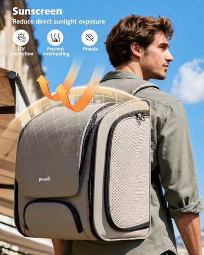 pecute Katzenrucksack Erweiterbar Bubble Haustier Rucksack mit Netzfenster, Tragbare und Faltbare Katzentasche, Atmungsaktive und Leichte Hundetasche für Hunde Katzen Haustiere, Khaki