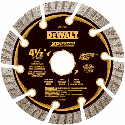 DeWalt DW4713T Diamond Saw Blade, Dry Cutting, Segmented, 4-1/2 In. - Quantity 10