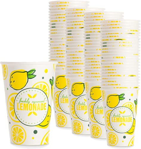 Upper Midland Products Lemonade Cups Paper | Set of 100 | Lemonade Stand Supplies (16 Oz)