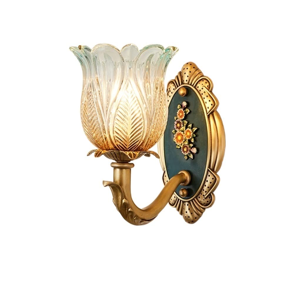 HPTHLY Wall Mounted Light Indoor Wall Light Kitchen Wall Lamp Dining Room Wall Sconce Bar Wall Lantern Living Room Cafe Bedside Bedroom Restaurant Brass Glas(1Light)