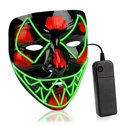 AnseeDirect Halloween Masque Venom Masque avec 3 Modes de Flash LED Le Fil EL s'allume Masque Cosplay pour Enfants Adultes Fête du Festival (Vert)