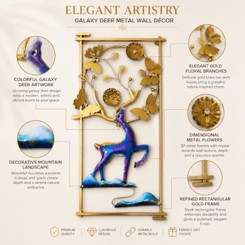 Image of SHREE 'O' GREEN TECH - Metal Handcrafted Deer Frame Big Wall Decor Wall Hanging Multicolor Wall Arts for Home Hotel Office Living Room Bedroom (Size 22x42 Inch)