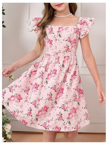 GORGLITTER Girl's Cute Floral Princess Dress Bow Tie Open Back Flounce Sleeve Ruffle Dresses2
