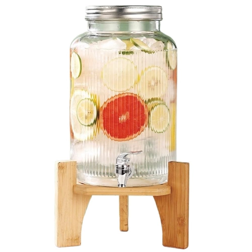 asdchZen Water Dispenser Drink Dispenser For Parties Beverage Dispenser With Wood Stand Iced Tea Pitcher Party For Lemonade Juice Plastic,6L