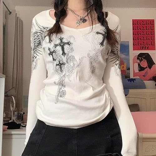 Fairy Grunge Shirts for Teen Girls Y2k Long Sleeve Tops Vintage Graphic Aesthetic Shirts Fairycore Clothes Streetwear3