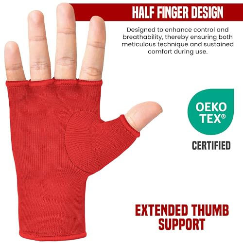 Image of RDX Boxing Hand Wraps Inner Gloves Men Women, Half Finger Elasticated Bandages, Under Mitts Fist Protection, Muay Thai, Kickboxing, MMA, Martial Arts Speed Bag Punching Training