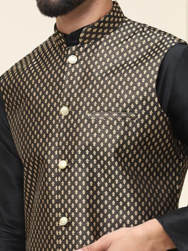 Image of SOJANYA (Since 1958 Men's Silk Blend Kurta Pyjama & Self Design Nehru Jacket Combo