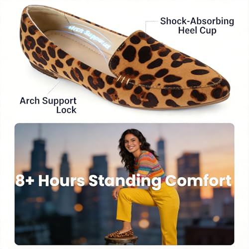 Image of MUSSHOE Pointed Toe Flats for Women, Comfortable Business Casual Work Shoes, Slip On Loafers with Arch Support, Office Walking Flats for All Day Standing
