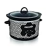 Crock pot 45 quart round portable slow cooker and food warmer black white pattern scr450 hx  urban country home decor