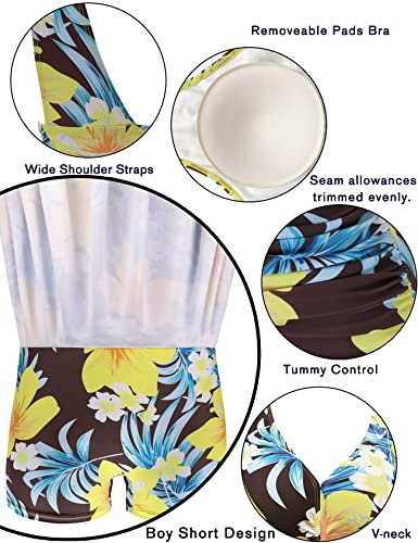 AONTUS One Piece Women's Plus Size Swimsuits Tummy Control Swimwear Skirt with Boy-Short4