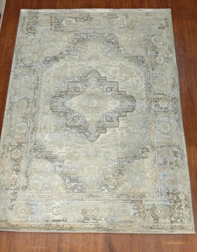 Image of 4x6 Feet (120x180 CM) Carpet for Living Room Hall & Bedroom - Beige Brown Modern Abstract Geometric Silk-Touch Luxury Hotel-Style Washable Anti-Skid Turkish Area Rug
