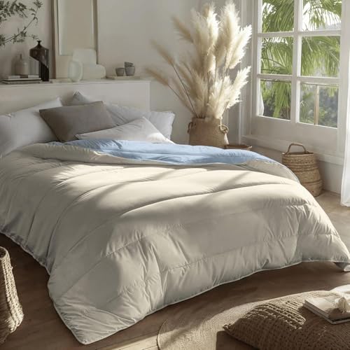 Zelesta Royalbed Couette 240 x 200 cm - 4 Saisons - Hiver et Été Chaude - Lavable Sans Housse - Anti-Allergène (Bluefog et Sand Beach)