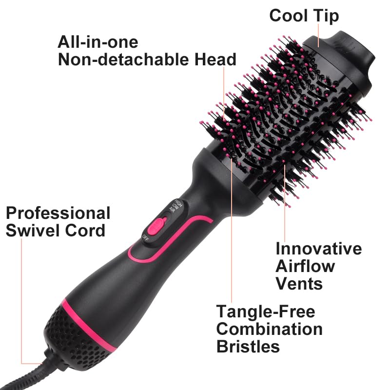 Hair Dryer Brush,Hair Dryer & Volumizer Hot Air Styler Brush,Multifunctional Blow Dryer Brush,Professional Negative Ion Anti-Frizz Hair Dryer Styler Brush. (Black Red) - Image 3