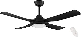 EGLO ventilateur de plafond BONDI 1, ventilateur à 4 pales avec éclairage, couleur de la lumière blanc chaud-blanc froid, dimmable, ABS de haute qualité (anti-UV), noir mat, moteur AC, Ø 122cm