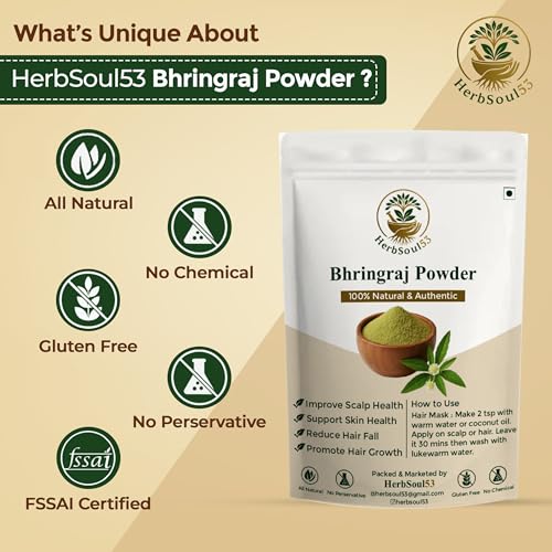 Image of Organic Bhringraj Powder 200gm - Ayurvedic Powder for Hair Growth, Strong Roots, Hair Fall Control, Grey Hair, Dandruff & Skin Care | Natural Powder for Skin & Hair Nourishment