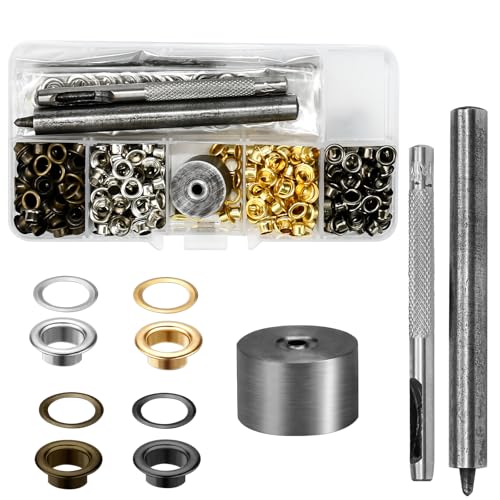両面ハトメ 4mm (両面ハトメ4色400組＋はと目工具3個)) ハトメ キット ホック打ち工具 レザークラフト 工具ハンドメイド 服装 帽子 [並行輸入品]