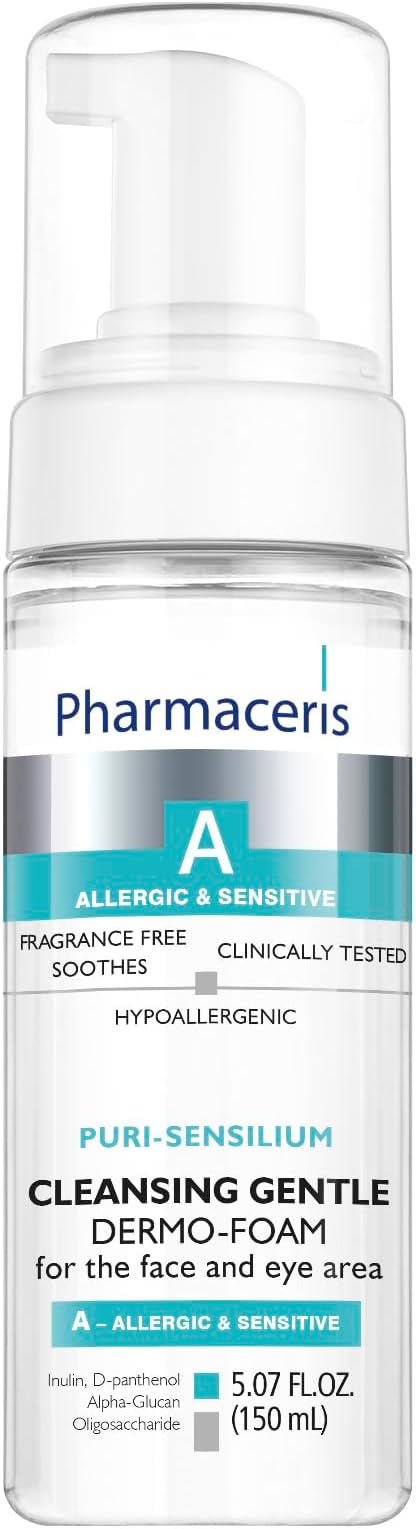 Pharmaceris A Puri‑Sensilium Gentle Cleansing Face Foam, 150 Ml – Soap Free Prebiotic Daily Cleanser With D‑Panthenol And Glucam For Sensitive & Long-Lasting Hydrated Skin