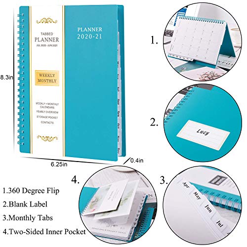 2020-2021 Planner - Weekly & Monthly Planner, 6.25" x 8.3", Flexible Cover,12 Monthly Tabs, 21 Notes Pages, Twin-Wire Binding with Two-Sided Inner Pocket