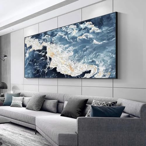 Paysage peinture océan : grande toile marine pour créer un salon apaisant et lumineux