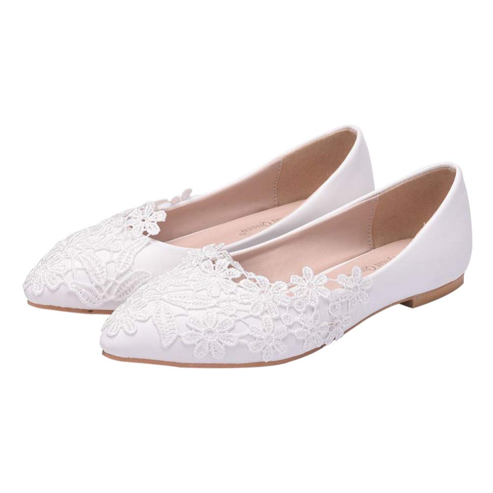 Holibanna Zapatos Planos de Boda de Encaje para Mujer Zapatos de Novia Planos de Ballet de Punta Cerrada Zapatos Casuales Al Aire Libre