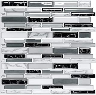 Yoillione 5 Sheets Self Adhesive Wall Tile 3d Peel and Stick Tiles Tile Stickers for Kitchen, Grey Subway Stick on Tiles for Bathroom tile Transfers Waterproof Backsplash Tiles