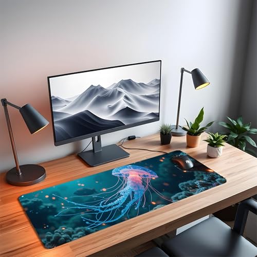 Image of Jellyfish XL Extended Gaming Mouse Pad | XXL Large Desk Mat 60x30cm for Laptop & PC | Non-Slip Rubber Base, Waterproof, Durable & Smooth Surface | Office, Gaming & Study, asthetic