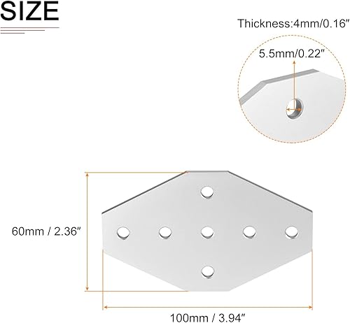 Miniatura 2 de DTGN Placas de unión octágono de 3.94 x 2.36 pulgadas (largo x ancho), paquete de 2 unidades, buenas para marco de impresora 3D, soportes de esquina