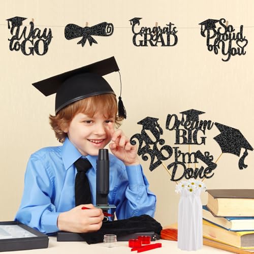 24Pcs Graduation Centerpieces for Tables: 2026 Graduation Centerpiece Sticks Class of 2026 for Grad Table Decorations Congrats Decorations (Black)