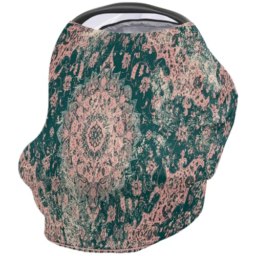 Nursing Cover for Breastfeeding Scarf, Pink Green Flower Textured Oriental Baby Car Covers Super Soft Multi Use for Canopy Shopping Cart Cover Blanket Stroller Cover