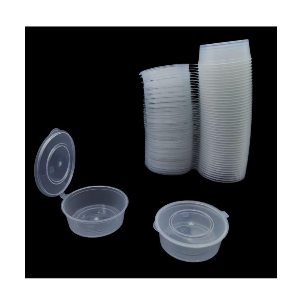 50 Pieces Small Sauce Containers Plastic Cups,Reusable Condiment Cups,Souffle Cups with Lids, Jello Shot Cups with Lids Suitable for Home Takeout Picnics,Salad Dressing, Samples,Craft (Clear, 2 Oz)