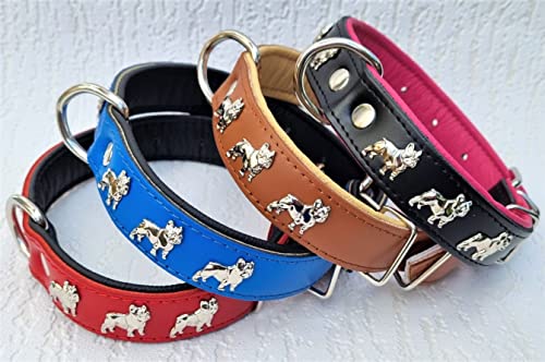 Bully Französische Bulldogge Frenchie Halsband - Halsumfang 30-39cm/30mm, 32-44cm/30mm, 36-49cm/30mm Leder Cognac Beige (3. Halsumfang 36-49cm/30mm/55cm)