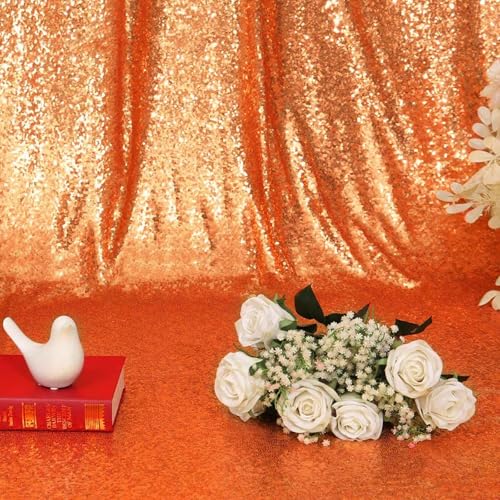 Eternal Beauty 2 PCS Sequin Backdrop Curtain, Halloween Sequin Wedding Backdrop for Christmas Party, Birthday (Orange 2FTx8FT) — view 3