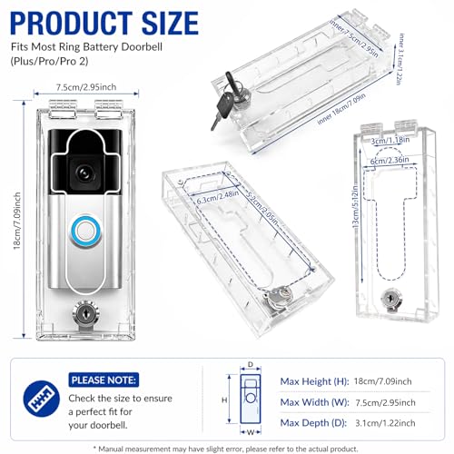 Image of Outdoor Anti-Theft Doorbell Lock Box for Ring, Clear Acrylic Slip-On Cover