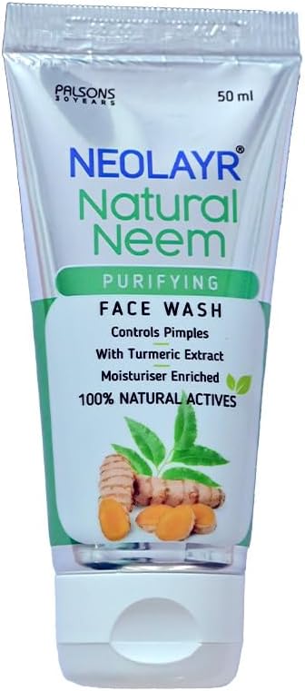 Neolayr Natural Neem Purifying Face Wash | With Neem & Turmeric Extracts | Prevents Pimples | Helps in Reducing Scars | Ideal for Acne Prone & Sensitive Skin - Added Moisturiser,50 ml