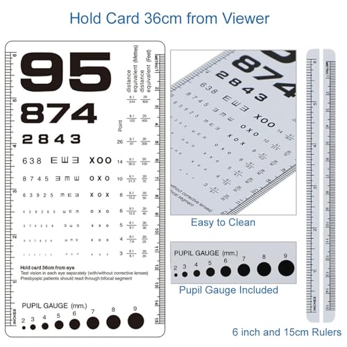Image of DMCBY Rosenbaum Pocket Eye Chart, Snellen Eye Chart Pocket Size, 6 Feet | Double-Sided Pocket Eye Chart for Eye Exams, 2 in 1, 6.5x3.5 Inches, Plastic Low Vision Eye Charts