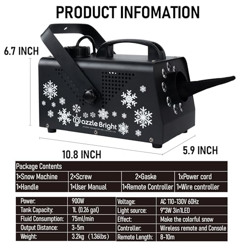 dazzle bright 900w snow maker machine snowflake making high output fake snow machine remote control snowmaker for outdoor stage christmas parties indoor