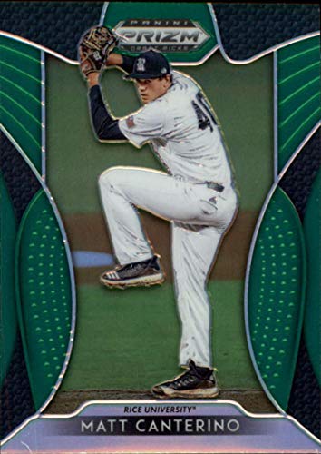 2019 Prizm Draft Baseball Green Prizm Refractor #42 Matt Canterino Rice Owls Official Panini Collegiate Licensed Trading Card (Note any scan streaks seen are not on the card itself)